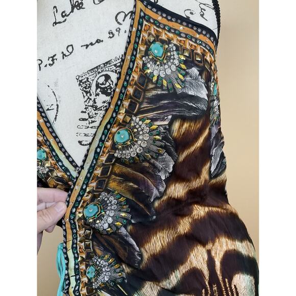 Woodford & Reay High-Low Kaftan Animal Print Embellished Lightweight Resortwear - Picture 9 of 12